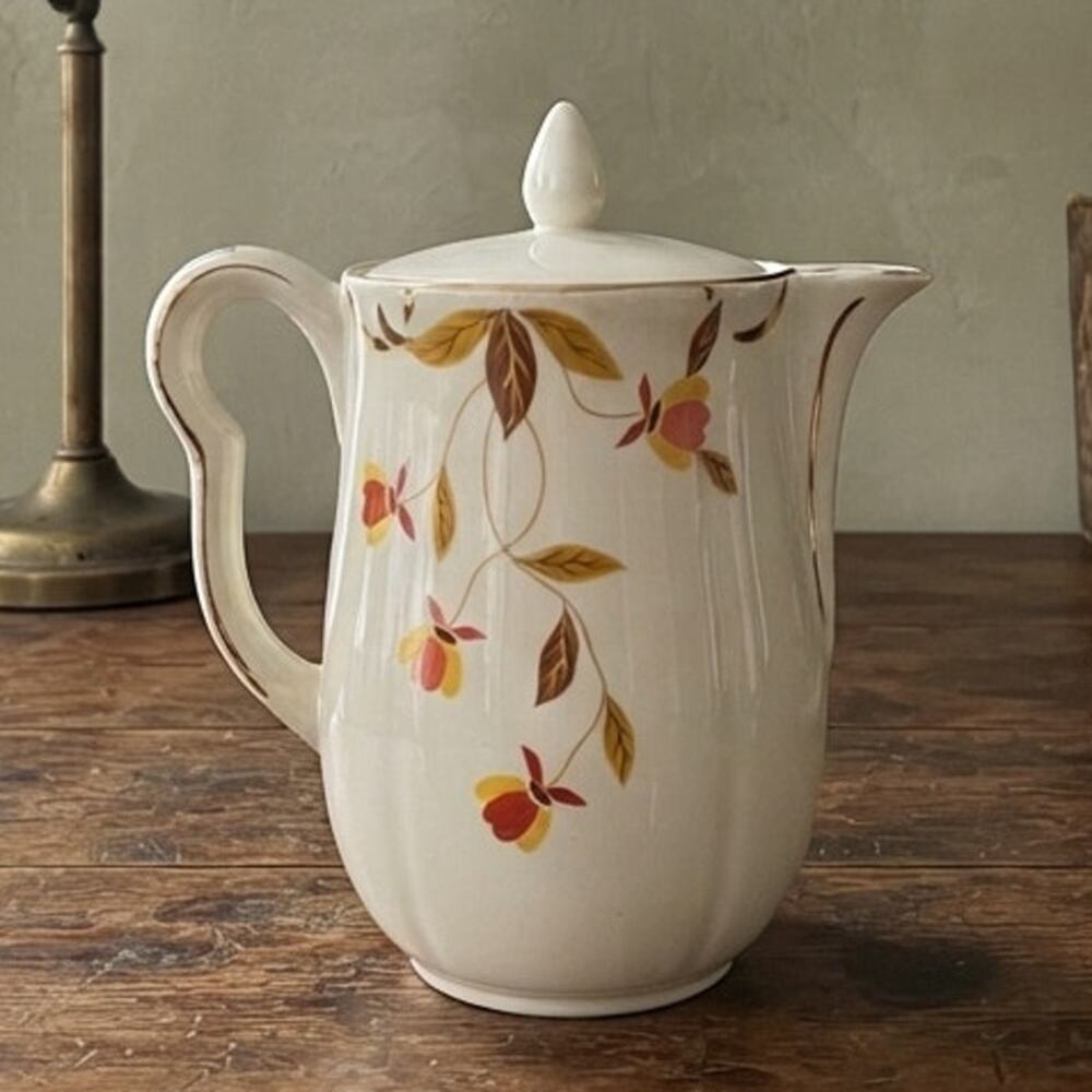 Vintage Hall China Jewel Tea Autumn Leaf 9 Cup Rayed Coffee Pot Lid MCM